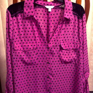 Candies XL Pink and Black Heart Button Up Shirt
